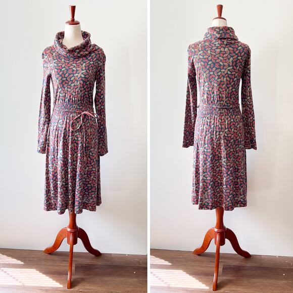 Vintage Charles Alan Belted Leaf Print Cottagecore Twee Dress Small - Picture 1 of 6